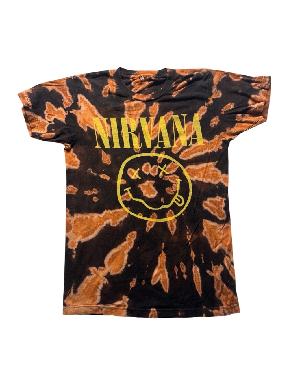 Nirvana Smiley Graphic Bleach Tie Dye T-Shirt Black Orange No Size Tag